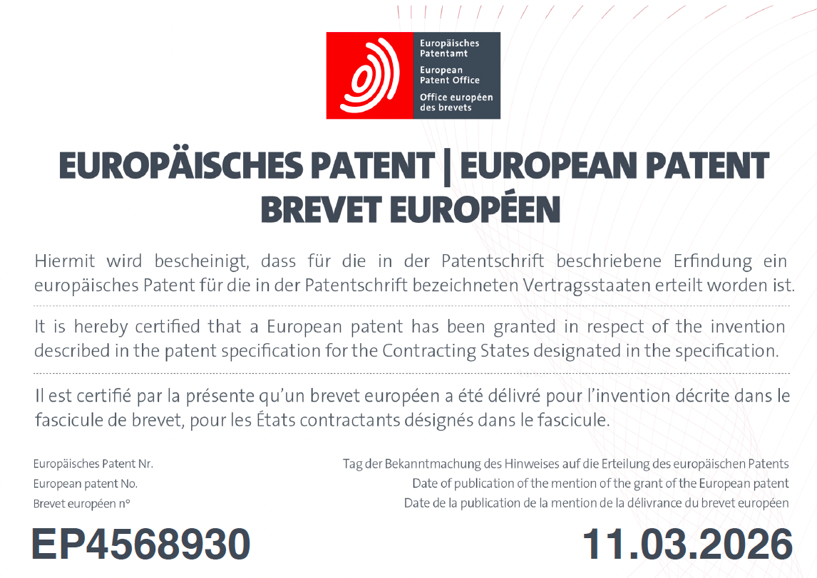 Patent on Sensiblue Technology has been granted in Europe & South Africa